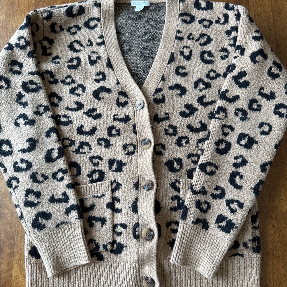 J Crew Crewcuts Girls Teen Leopard Print V-Neck Button Cardigan